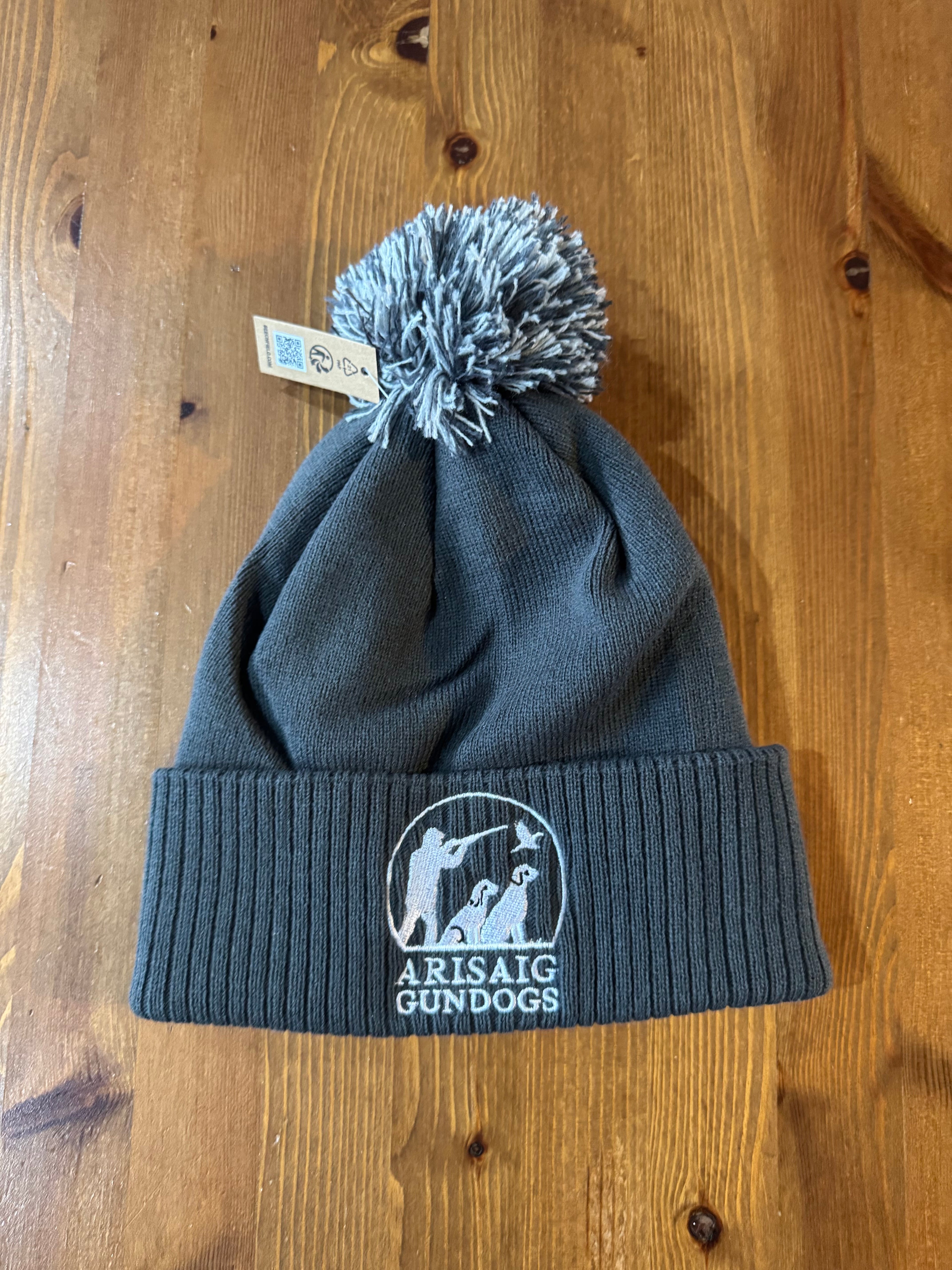 Graphite grey pom pom hat